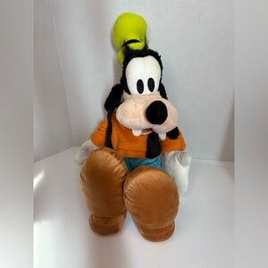 Disney Store Large 22.5-23” Goofy Plush Orange Shirt, Blue Pants, Lime Green Hat